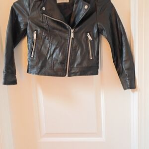 Primark Black Kids Jacket 7-8 Faux Leather Motorcycle Style Biker
